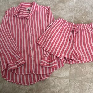 Universal Thread pink and white stripe cotton gauze set size